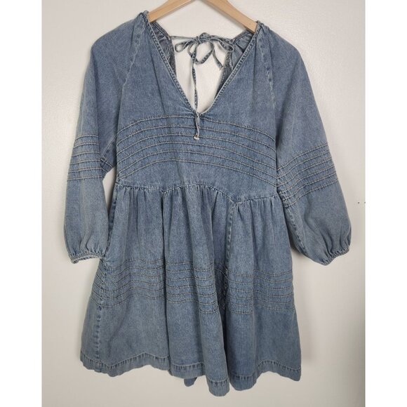 En Saison Women's Sz. L 3/4 Sleeve Mini Denim Dress